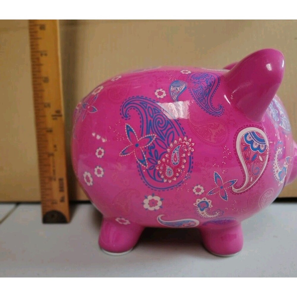 Vtg 2009 Large 8" Long Bright Pink Floral Ceramic Piggy Bank Target - Picture 7 of 9